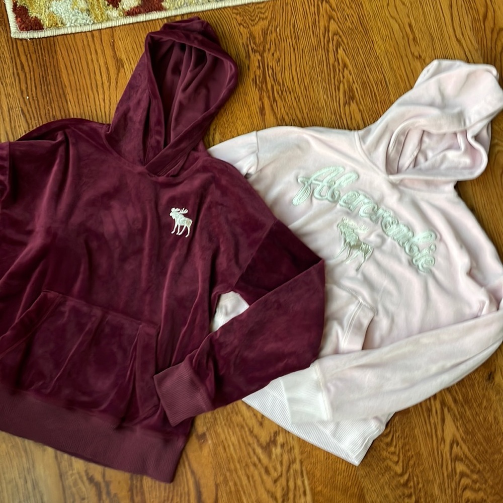 Two Abercrombie Kids girls velour hooded sweatshirts 9/10